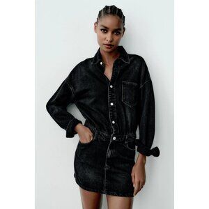 NWOT Zara black denim mini shirt dress, XS